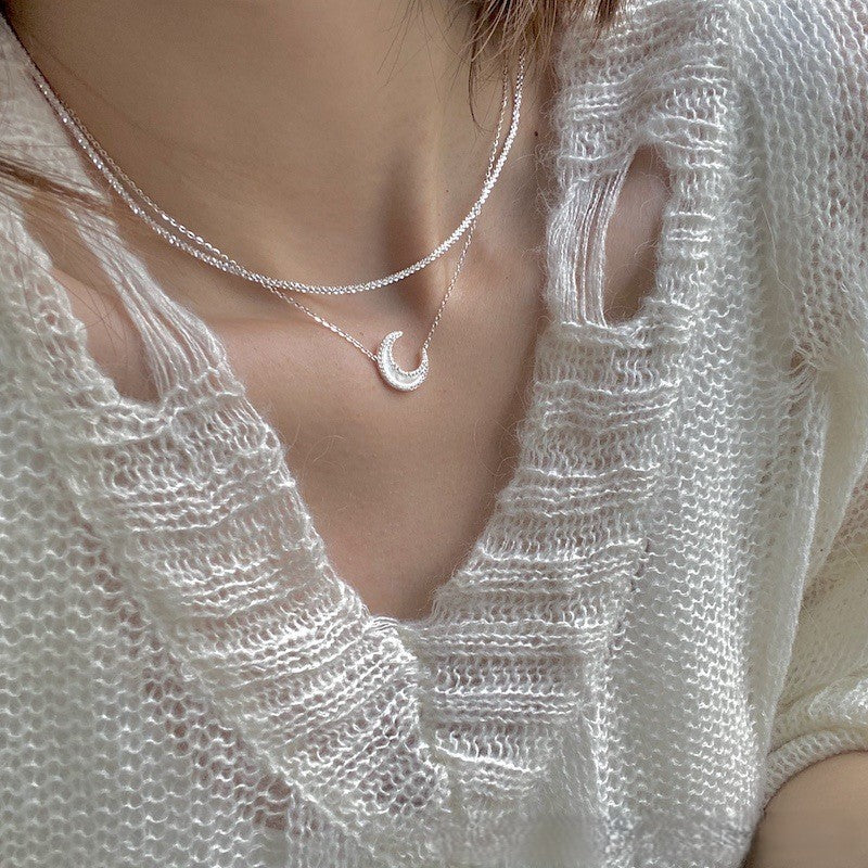 Deep Sea Natural White Mother Shell s925 Sterling Silver Moon Necklace Earring Set