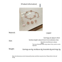 Pink clover flowers with zircon rose gold earrings necklace bracelet ring set
