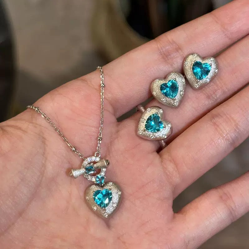Luxury Paraiba-Inspired Heart Zircon Jewelry Set