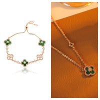 Natural Fritillaria Lucky Clover Bracelet Necklace Set