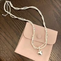“Kiss of Time” Double Layer Heart Pendant Necklace