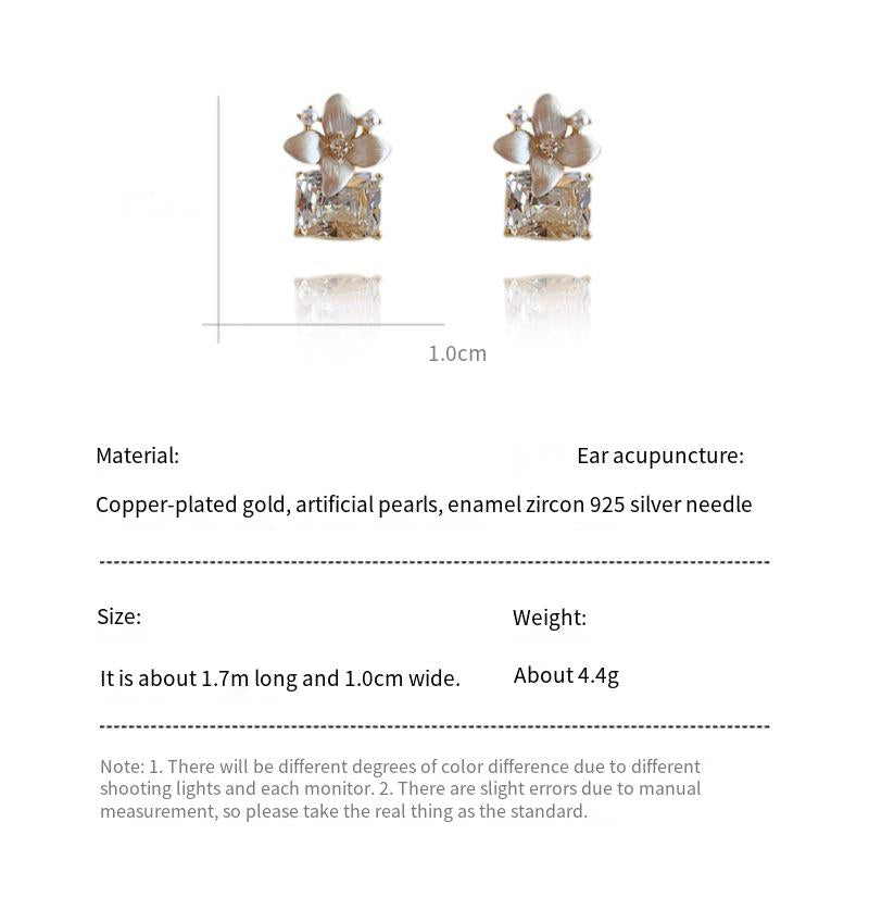 S925 silver needle enamel flower cube earrings