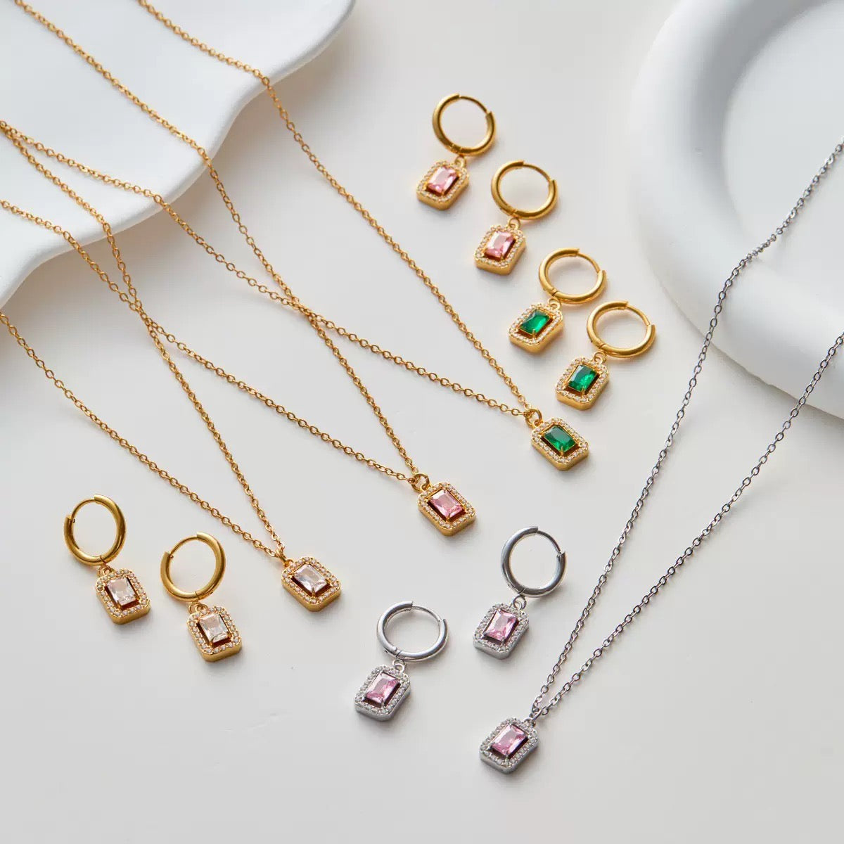 Vintage Zircon Necklace & Earrings Set