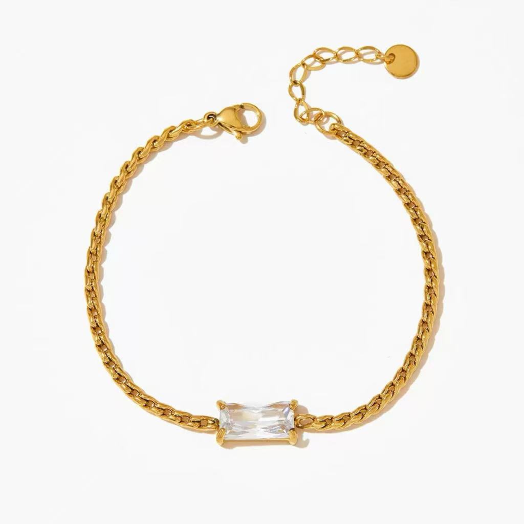 Cuban Link Design with Square Stone Bracelet