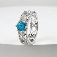 Sea Blue Diamond Hollow Out Design Ring