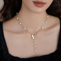 Butterfly Pendant Design Natural Freshwater Pearl Necklace