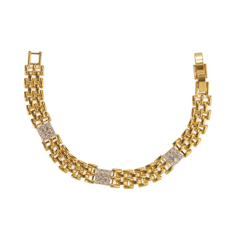 Brass gold plated/zircon diamond strap bracelet