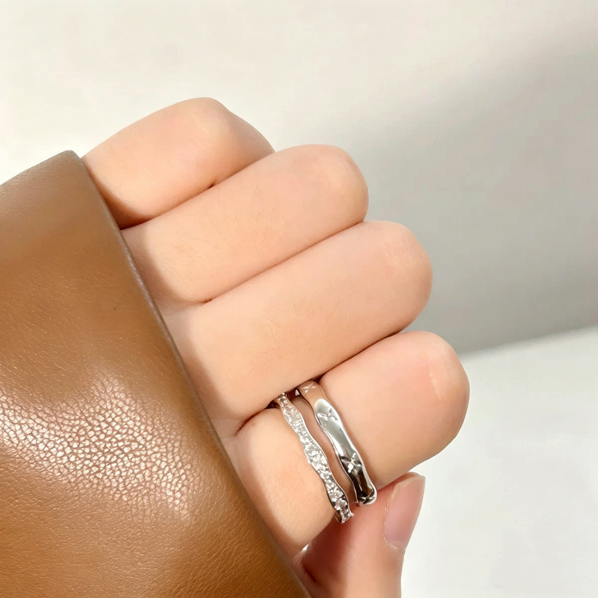Wavy Star Zircon Double Band Open Ring
