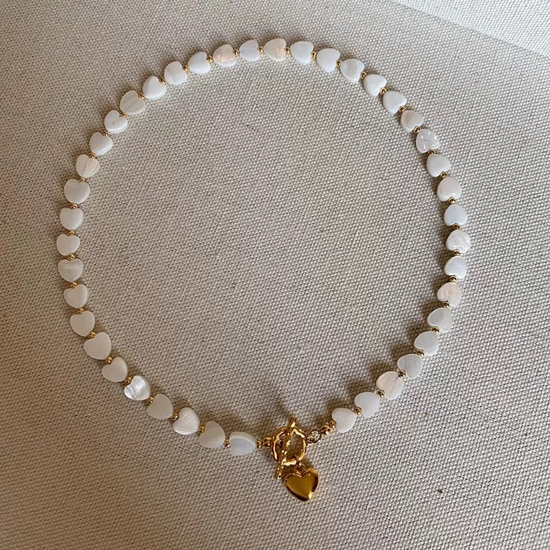 Natural Mother of Pearl Heart Pendant Necklace
