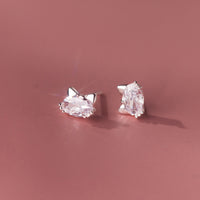 S925 sterling silver single diamond kitten earrings