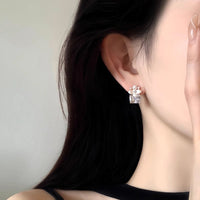 S925 silver needle enamel flower cube earrings