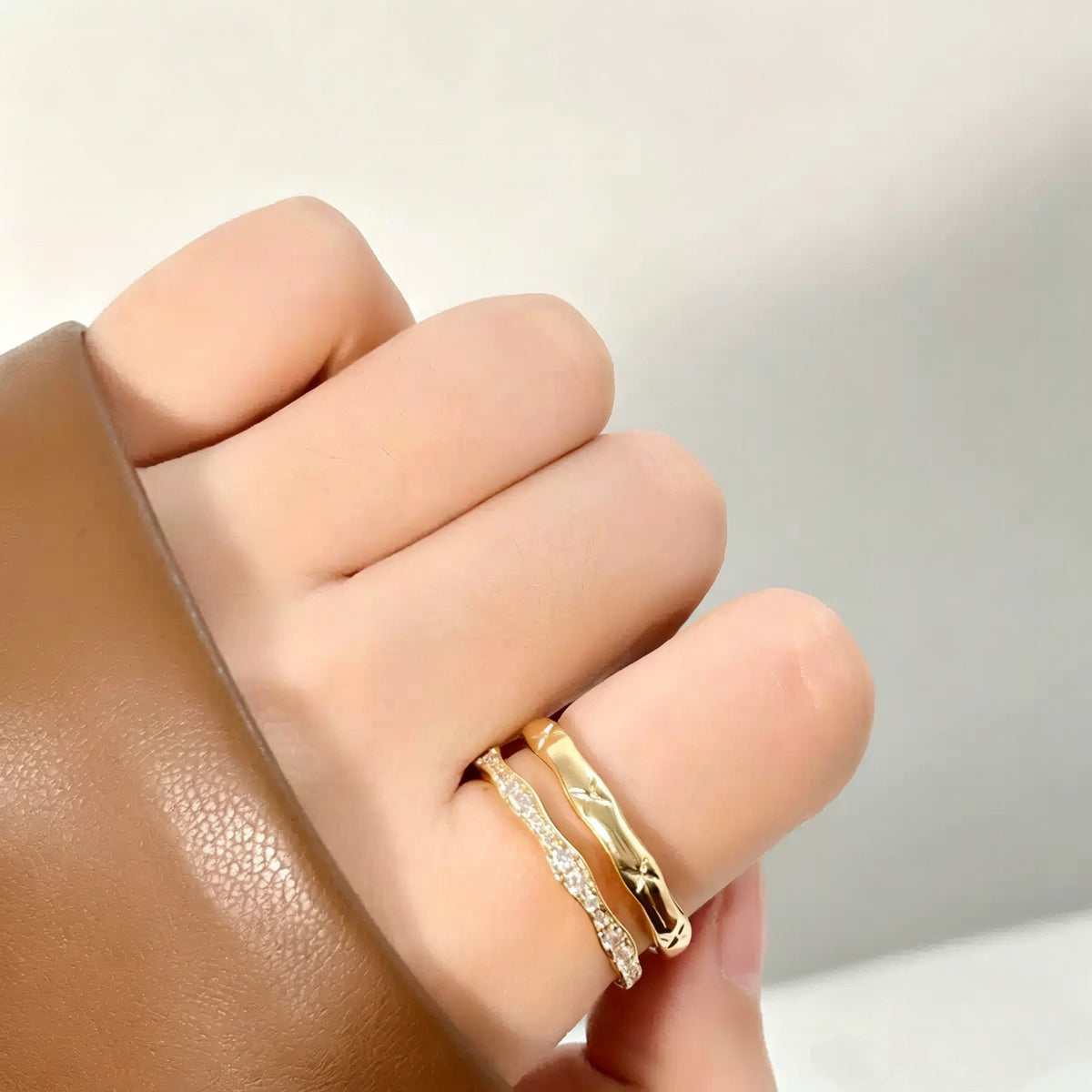 Wavy Star Zircon Double Band Open Ring