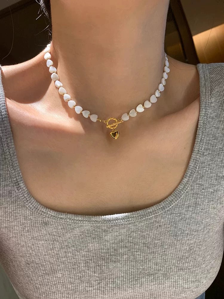 Natural Mother of Pearl Heart Pendant Necklace