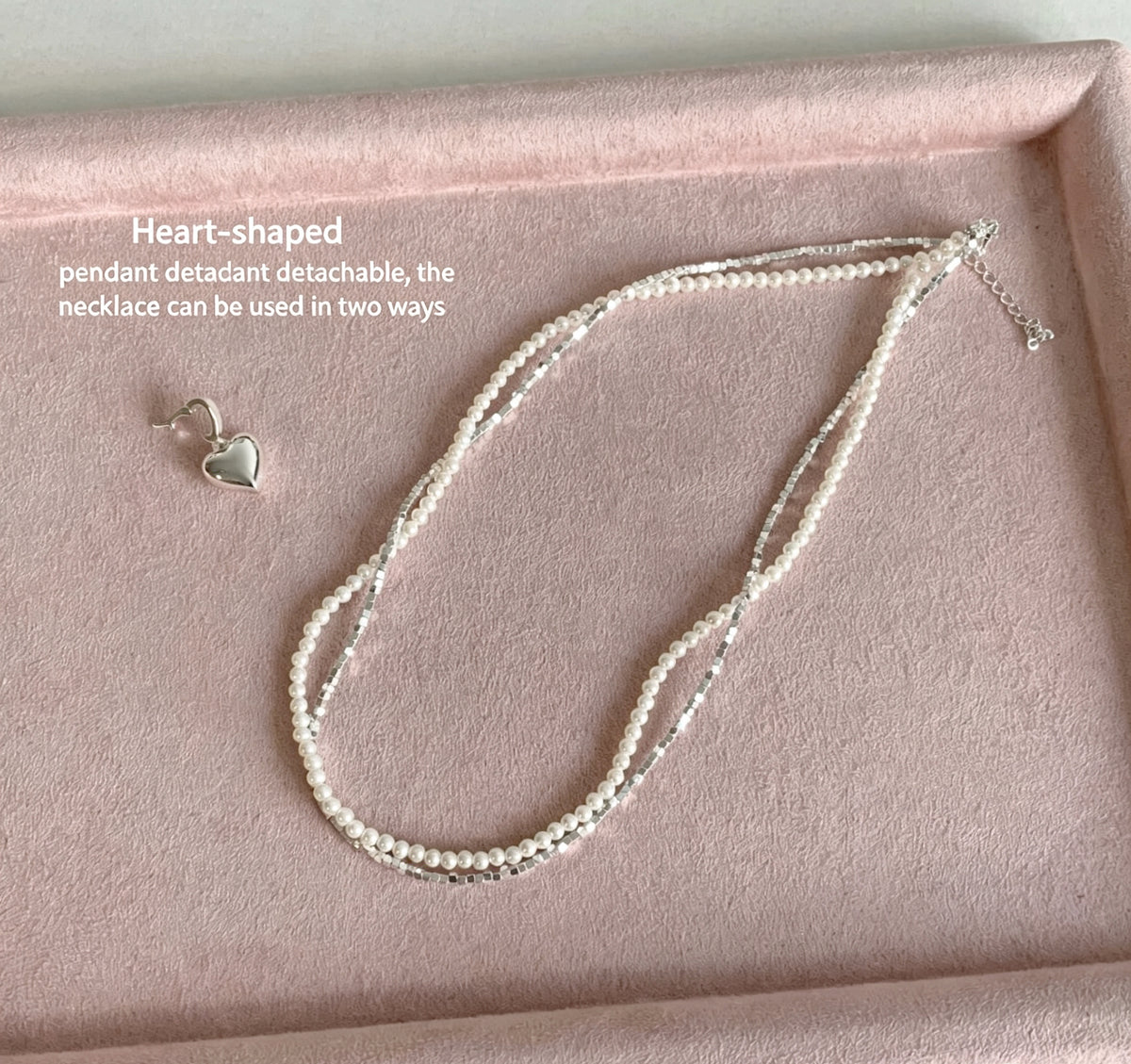 “Kiss of Time” Double Layer Heart Pendant Necklace