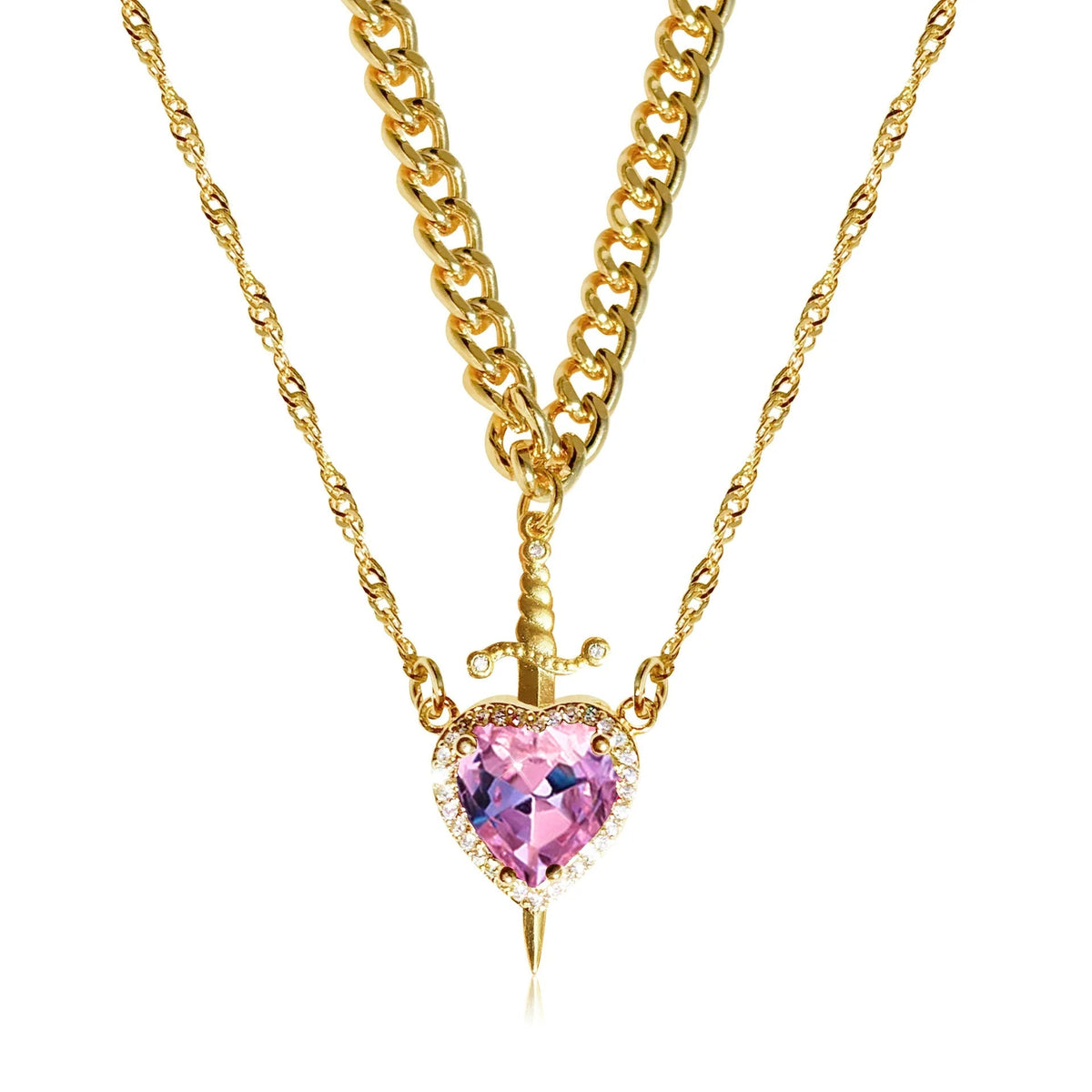 COUPLE HEART & SWORD Matching Necklaces