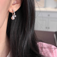 S925 silver needle manta rose pearl bow pendant earrings