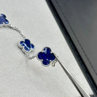 Blue Peter stone clover bracelet silver obsidian necklace bracelet set
