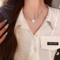 S999 sterling silver flash diamond four-leaf clover necklace earrings set