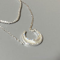 Deep Sea Natural White Mother Shell s925 Sterling Silver Moon Necklace Earring Set
