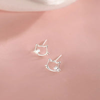 S999 sterling silver hollow cat ear nail earrings