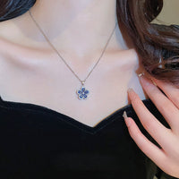 Silver needle micro-inlaid zircon blue flower earring necklace set