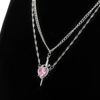 COUPLE HEART & SWORD Matching Necklaces