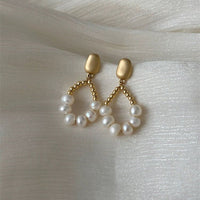 Freshwater pearl drop-shaped geometric earrings 925 silver needle