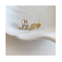 S925 silver needle enamel flower cube earrings