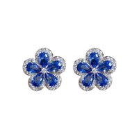 Silver needle micro-inlaid zircon blue flower earring necklace set