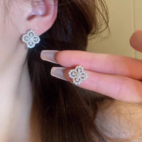 S999 sterling silver flash diamond four-leaf clover necklace earrings set