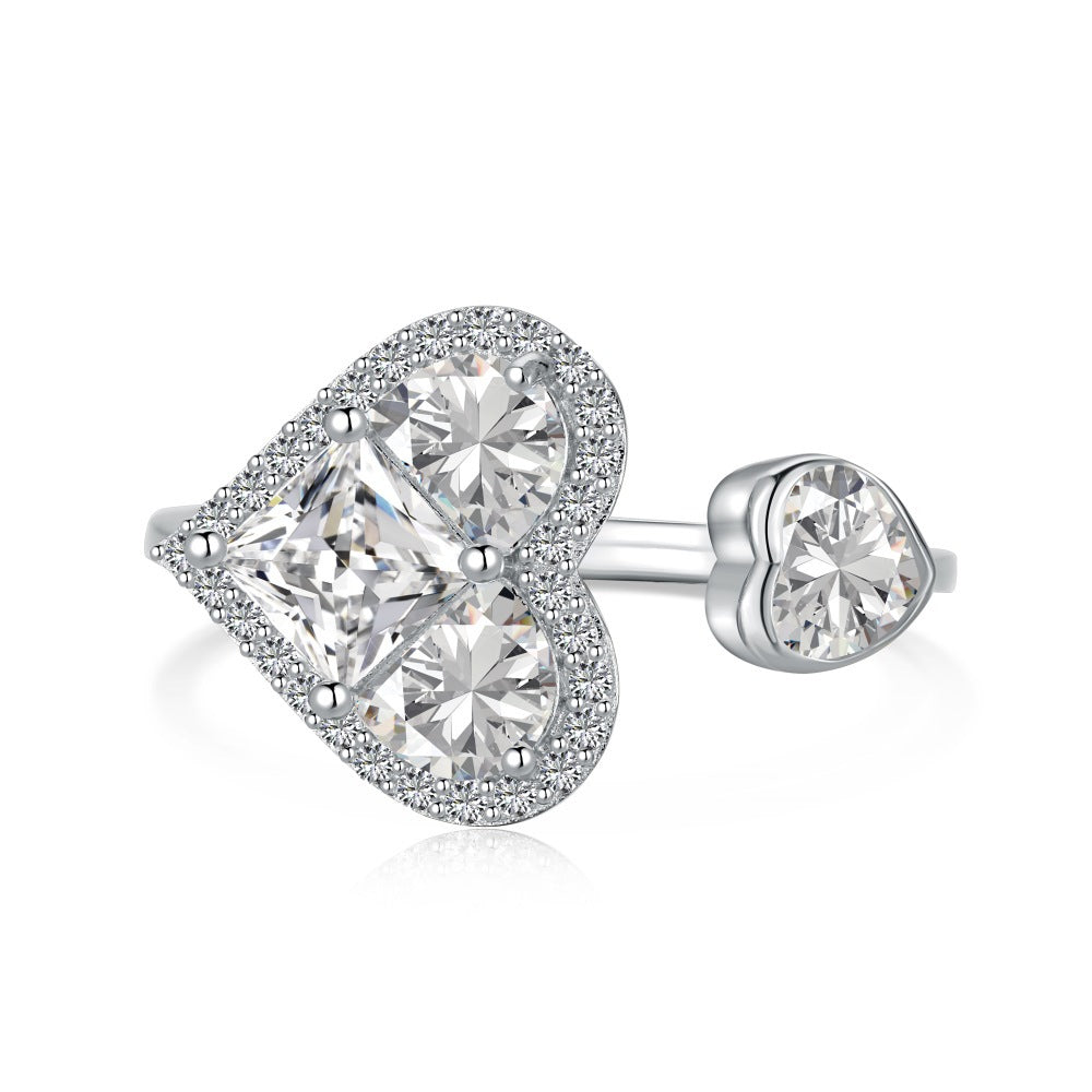 S925 Silver HEART DUO ADJUSTABLE RING
