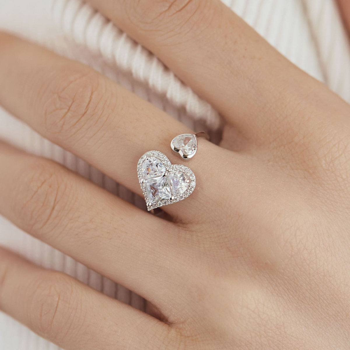 S925 Silver HEART DUO ADJUSTABLE RING