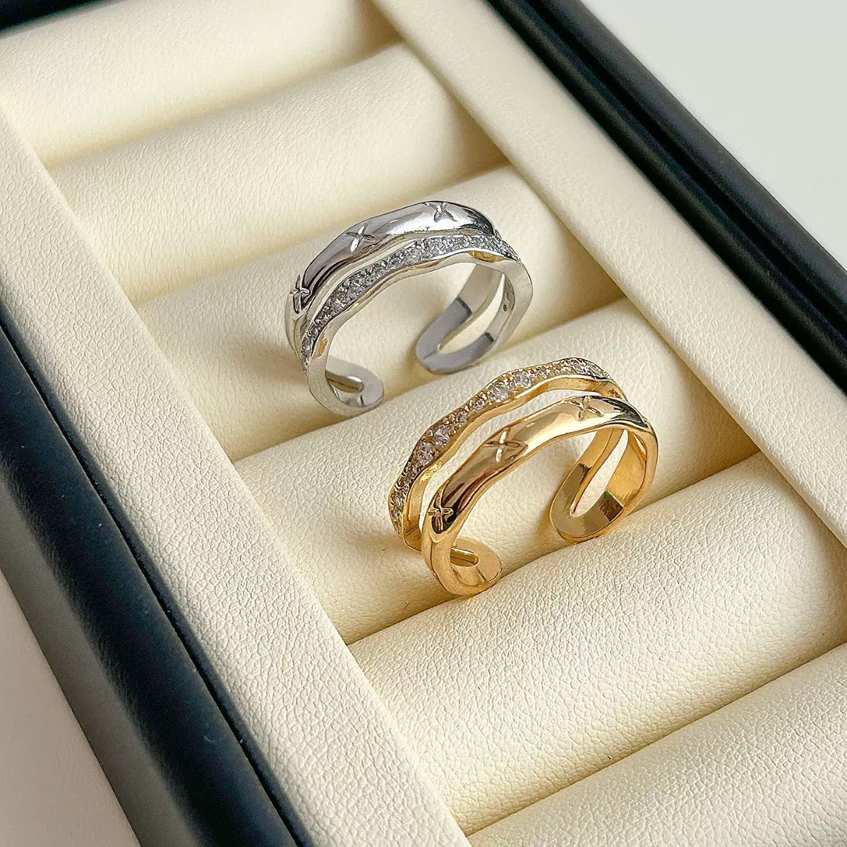 Wavy Star Zircon Double Band Open Ring