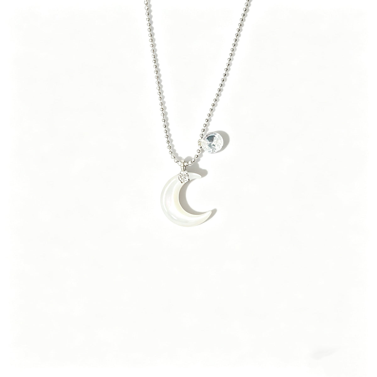 S925 sterling silver white diamond shell moon necklace