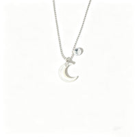 S925 sterling silver white diamond shell moon necklace