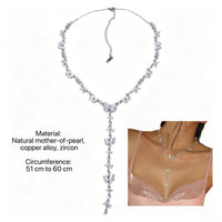 Natural Mother-of-Pearl & Zircon Butterfly Necklace and Earrings