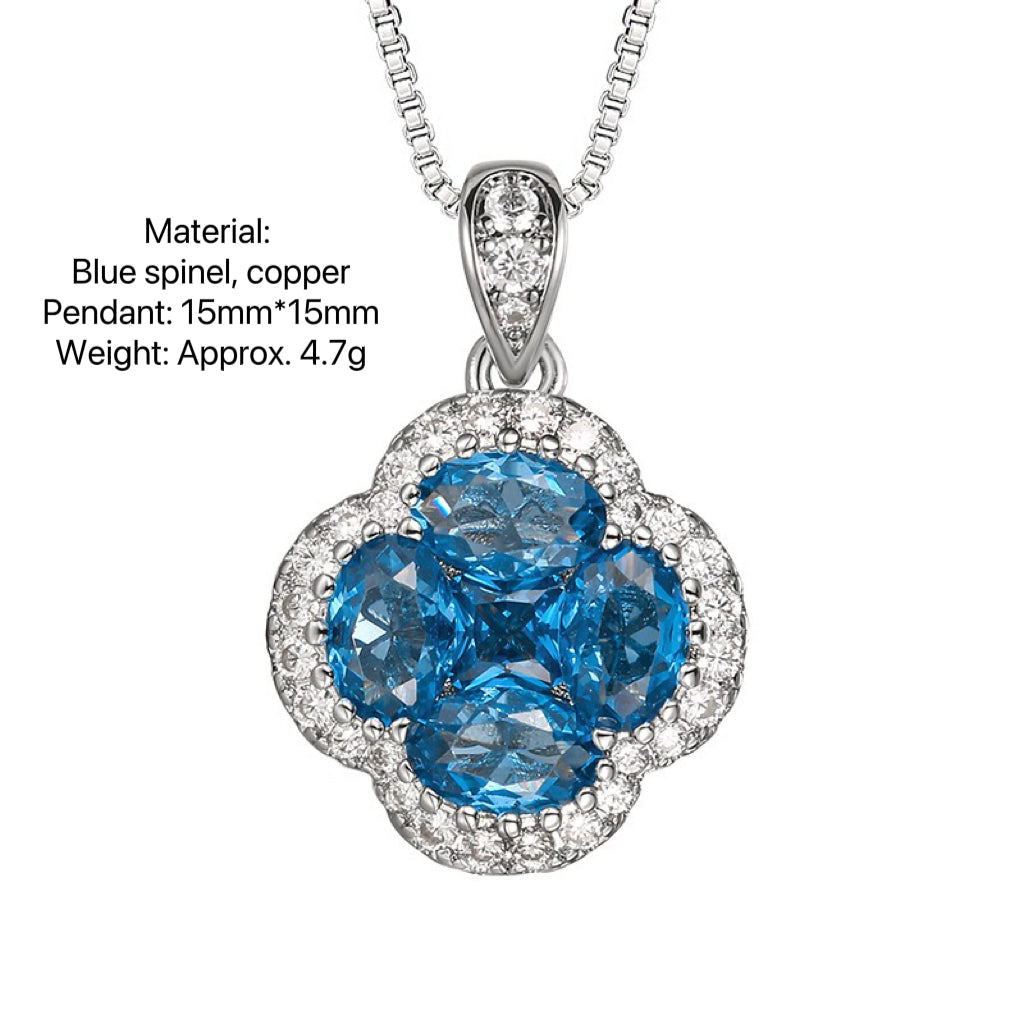 Blue spinel crystal four-leaf clover necklace ring earrings set