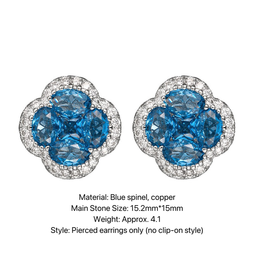 Blue spinel crystal four-leaf clover necklace ring earrings set