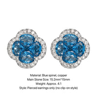 Blue spinel crystal four-leaf clover necklace ring earrings set