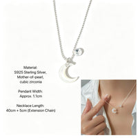 S925 sterling silver white diamond shell moon necklace