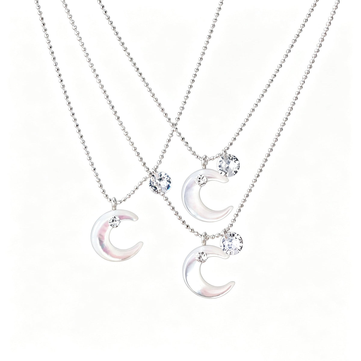 S925 sterling silver white diamond shell moon necklace