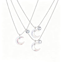 S925 sterling silver white diamond shell moon necklace