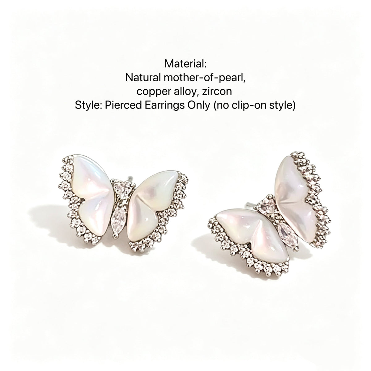 Natural Mother-of-Pearl & Zircon Butterfly Necklace and Earrings
