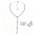 Natural Mother-of-Pearl & Zircon Butterfly Necklace and Earrings