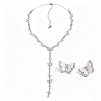 Natural Mother-of-Pearl & Zircon Butterfly Necklace and Earrings