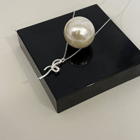 S925 Sterling Silver Bow Pendant Necklace with Rhinestones