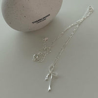 S925 Sterling Silver Bow Pendant Necklace with Rhinestones