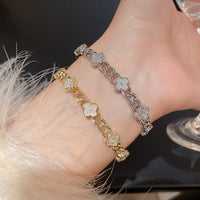Real gold plated lucky four-leaf clover zircon bracelet