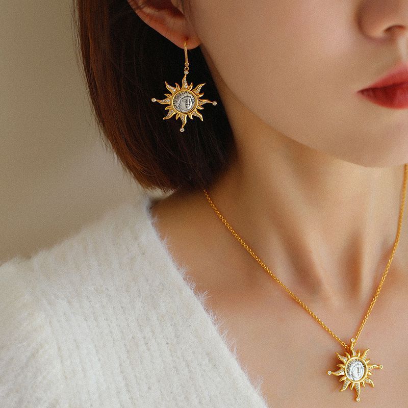 Apollo Silver Coin Necklace Earrings Jewelry Set