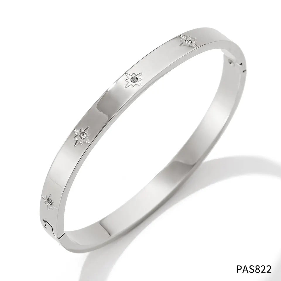 Colorfast diamond-encrusted stainless steel bracelet